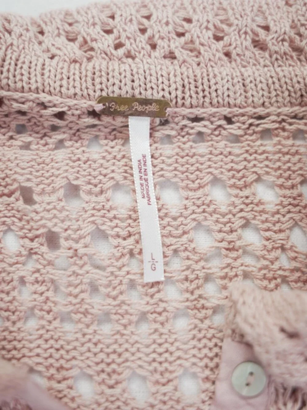 Free People Pointelle Pullover Sweater In Mauve‎ Rose L Crochet Cottage Ribbon